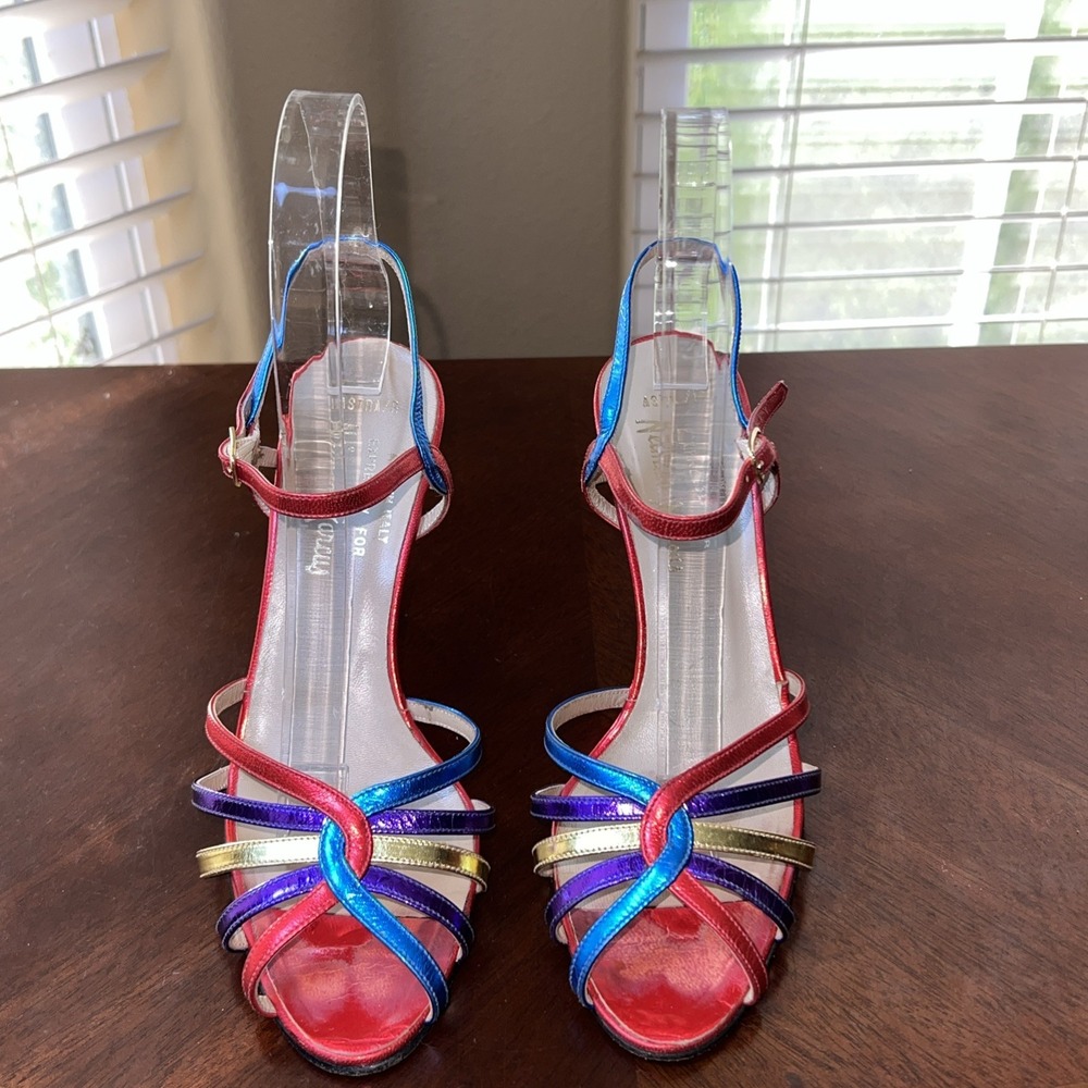 Vtg Neiman Marcus Multicolor Strappy Slingback Shoes Women Sz 6.5M Italy Money
